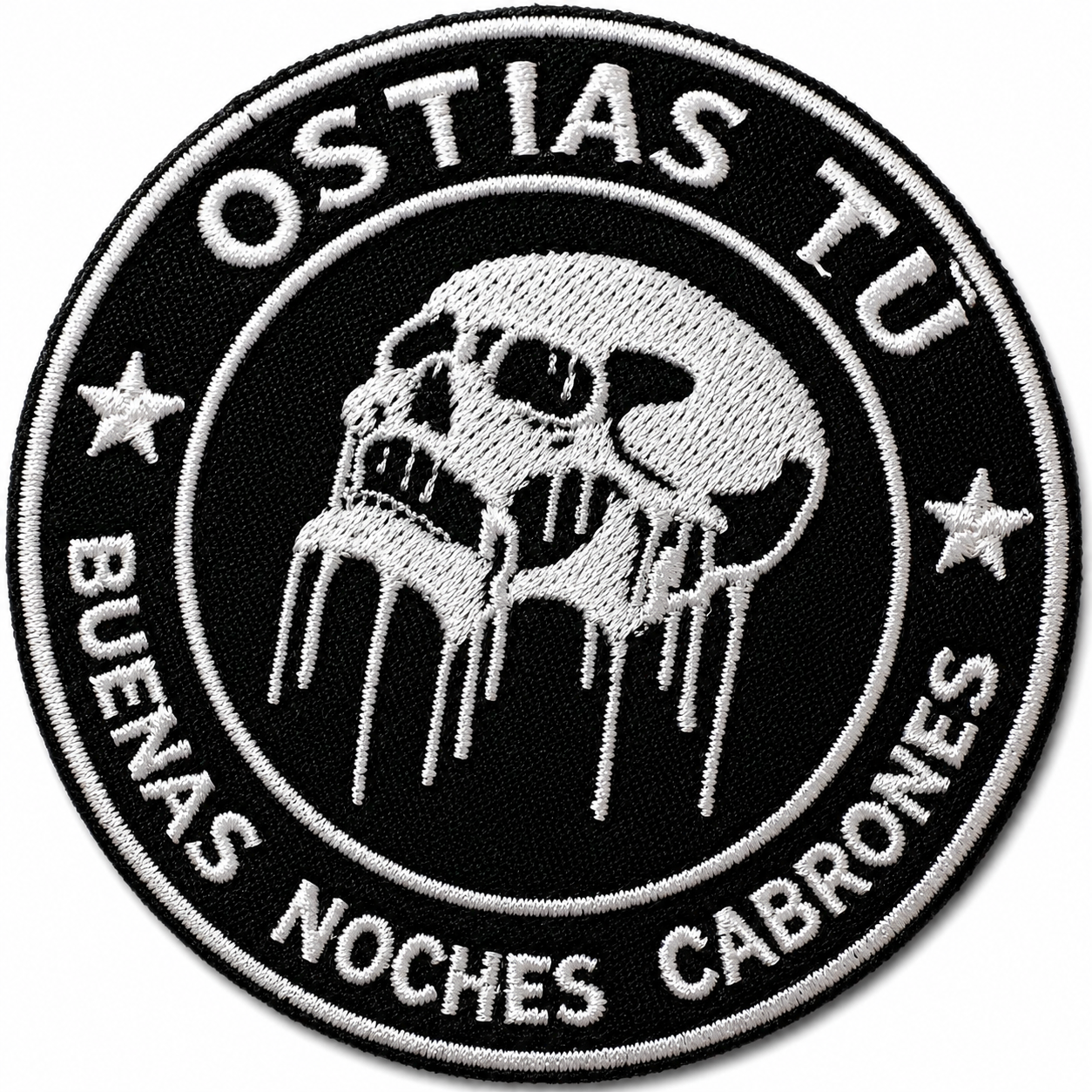 PARCHE 'OSTIAS TU, BUENAS NOCHES CABRONES' BORDADO VELCRO (8x8cm)