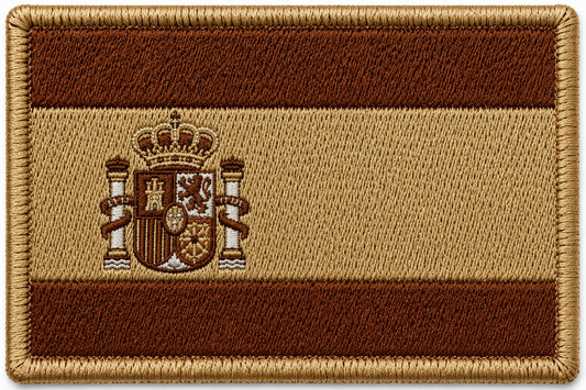 PARCHE BANDERA ESPAÑA ESCUDO MARRON BORDADO VECLRO (7,5x4,5cm)