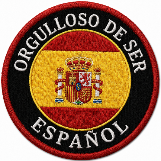 PARCHE BANDERA ESPAÑA ESCUDO ORGULLOSO DE SER ESPAÑOL VELCRO (8x8cm)