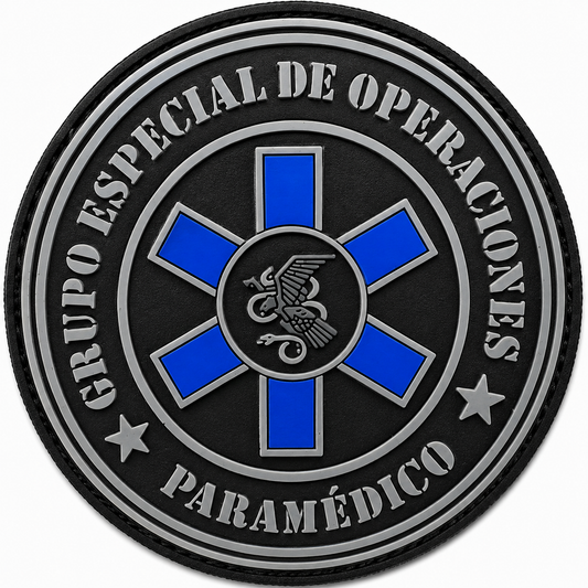 PARCHE GRUPO ESPECIAL DE OPERACIONES PARAMEDICO PVC VELCRO (9x9cm)